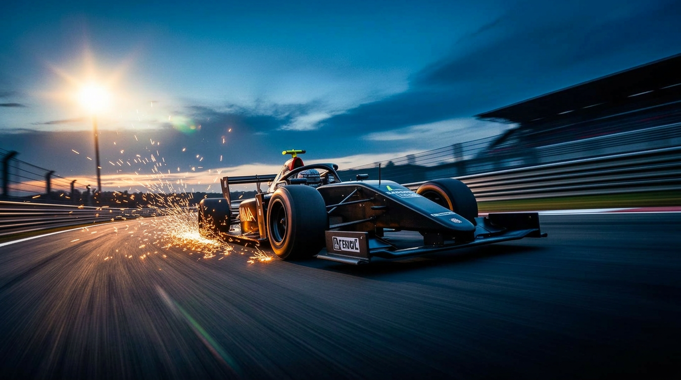 Formula racing car at dusk